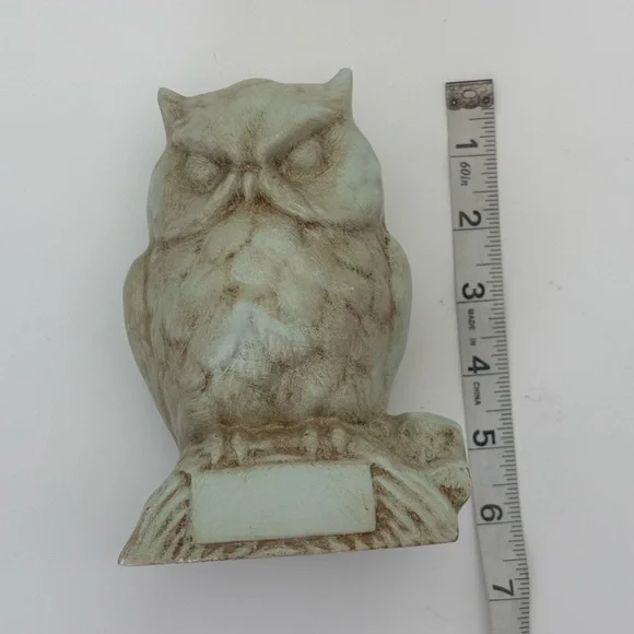Rustic Vintage Owl Sculpture in Distressed Blue-Green and Brown -Alaskan Clay - Picture 8 of 9